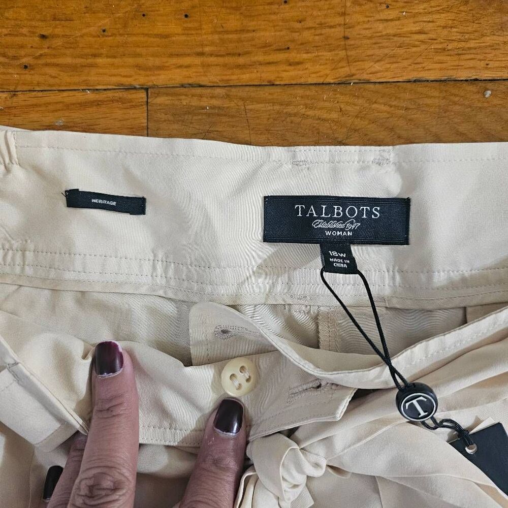 Talbots Size 18 Silk Dress Pants Beige Zip Straight Leg NEW $156 - Picture 3 of 10